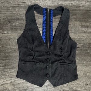 Charlotte Russe Black Brocade Vest with Blue Back Panel